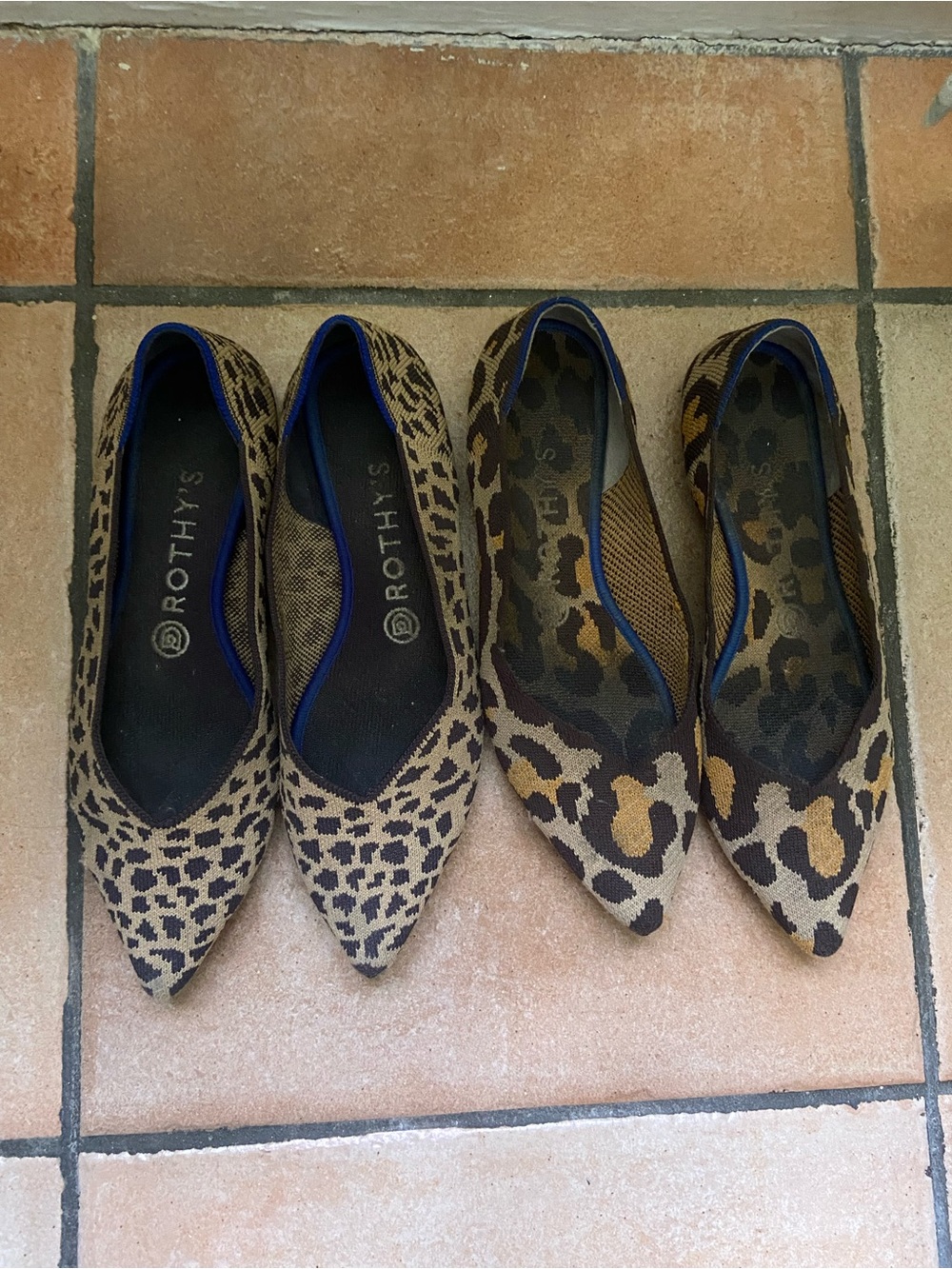 Rothy's Leopard Print Pointed Toe Flats in Big Cat and Small Cat